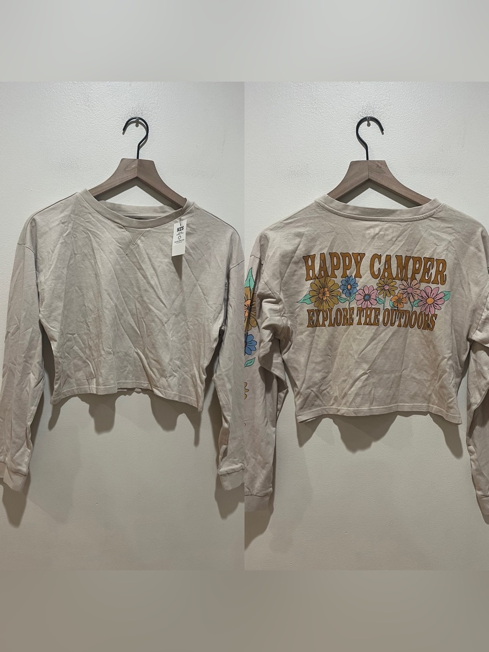 NWT Cotton On Kids Beige Rhiannah Cropped Long Sleeve Tee - Girl’s Size 15-16
